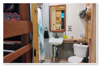 A bathroom in one of our cabins