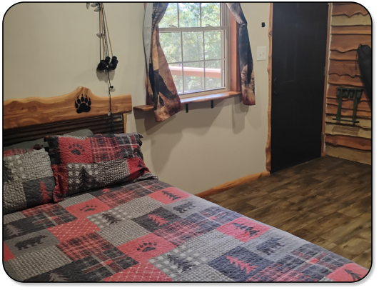 a picture of the interior of our Cub Cabin here at Barker Gap Campground